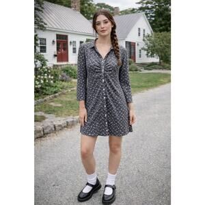 American Eagle MicroRib Henley Grey Floral Dress Pucker Bust Sz XXL Y2K-inspired